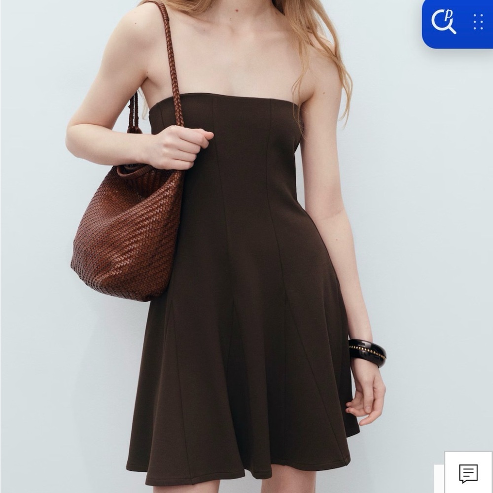 Mango Dark Brown Strapless Dress